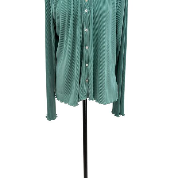 Anthropologie Dolan Lettuce-Hem Buttondown Top Pleated Flare Sleeve Blue Large - Picture 5 of 10
